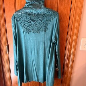 Soft Surroundings Teal Lace Accent Blouse